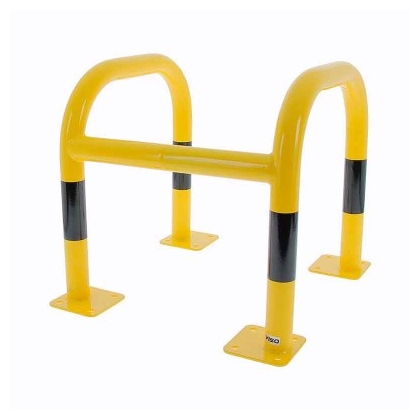 Etrier de protection poteau en 2 parties sur platine avec 1 traverse - acier galvanisé - noir/jaune