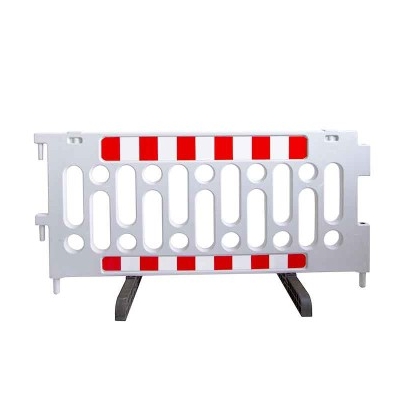 Barrière police polypro avec pieds et bandes réfléchissantes - Gris