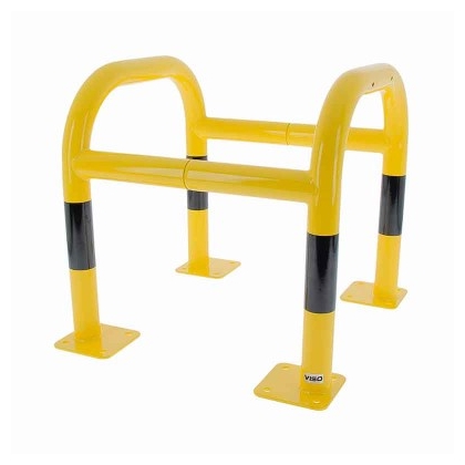 Etrier de protection poteau en 2 parties sur platine avec 2 traverses - acier galvanisé - noir/jaune